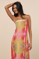 Bethany Pink Multi Clip Dot Strapless Cutout Midi Dress