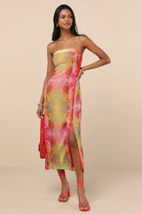Bethany Pink Multi Clip Dot Strapless Cutout Midi Dress