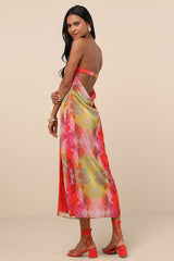 Bethany Pink Multi Clip Dot Strapless Cutout Midi Dress