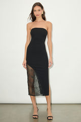 Rhosyn Black Crepe Embroidered Strapless Midi Dress