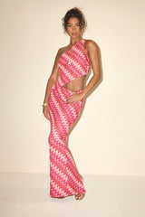Fiala Pink Multi Crochet Chevron One-Shoulder Top