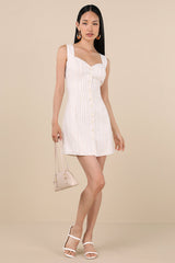 Sarie Ivory and Beige Striped Button-Front Mini Dress