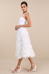 Benedita White Floral Applique Midi Dress