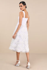 Benedita White Floral Applique Midi Dress