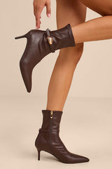Joyce Chocolate Pointed-Toe Sock Boots