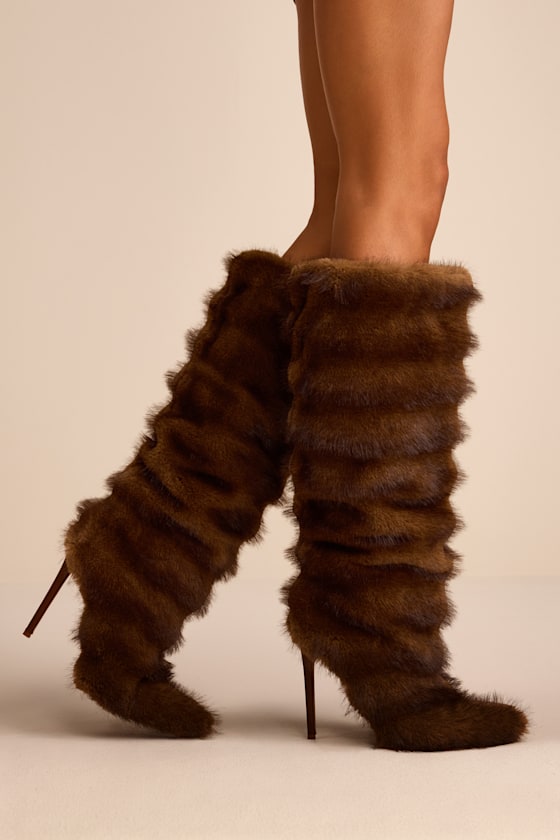 Conrad Brown Faux Fur Slouchy Textured Knee-High Boots