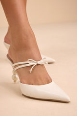 Klaire True White Leather Sculpted Pearl Heel Mule Pumps