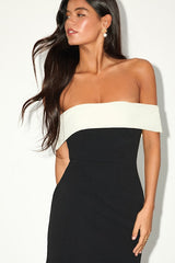 Caelion Black and White Off-the-Shoulder Mini Dress