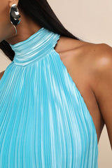 Gwenny Aqua Blue Satin Plisse Maxi Dress