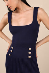 Audie Navy Ribbed Knit Sleeveless Sweater Mini Dress