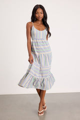 Journi Green Multi Striped Tiered Midi Dress