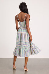 Journi Green Multi Striped Tiered Midi Dress