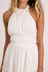 Zahia White Swiss Dot Ruffled Halter Mini Dress