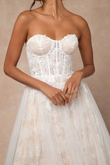 Colette White and Beige Lace Bustier Maxi Dress