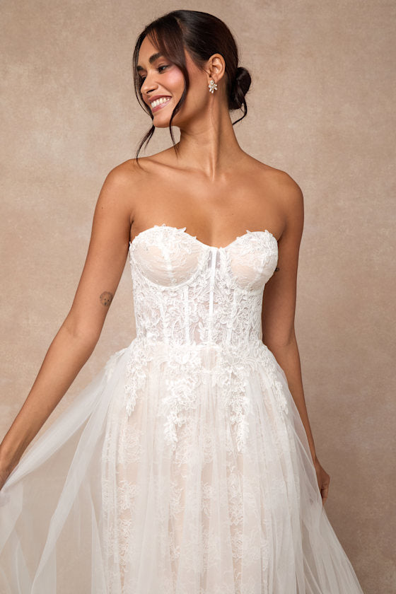 Colette White and Beige Lace Bustier Maxi Dress