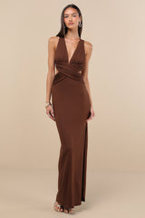 Alexandria Brown Backless Column Maxi Dress