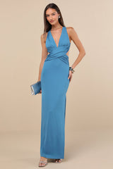 Alexandria Turquoise Backless Column Maxi Dress