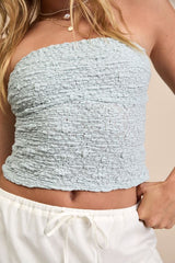 Bellona Light Blue Jacquard Knit Strapless Crop Top