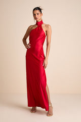Madalena Red Satin Cowl Back Maxi Dress