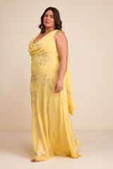 Sidonia Yellow and Gold Floral Cowl Sash Maxi Dress