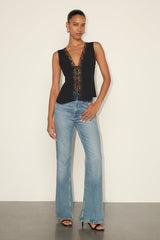 Mindy Black Lace Button-Front Tank Top