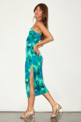 Ismerida Green and Blue Abstract Mesh One-Shoulder Midi Dress