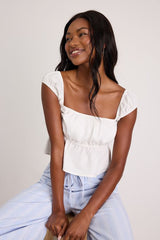 Agneta White Cap Sleeve Peplum Top