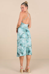 Bright Charm Light Blue Abstract Print Chiffon Slip Midi Dress