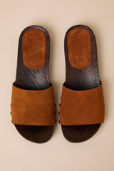 Cento Chestnut Suede Leather Slide Sandals