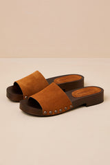 Cento Chestnut Suede Leather Slide Sandals