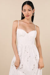 Jenora White Embroidered Bustier Midi Dress