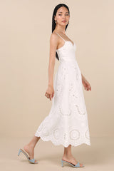 Jenora White Embroidered Bustier Midi Dress
