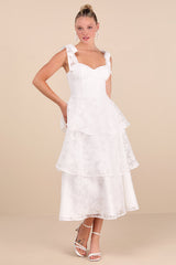 Glamorous Sweetie White Burnout Tie-Strap Bustier Midi Dress