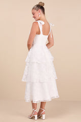 Glamorous Sweetie White Burnout Tie-Strap Bustier Midi Dress