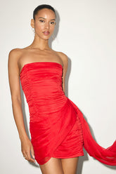 Exceptional Beauty Red Ruched Strapless Bodycon Mini Dress