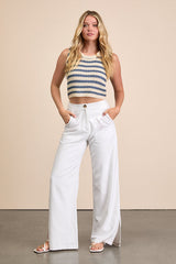 Marielle Beige and Blue Striped Crop Sweater Tank Top