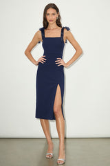 Romantic Celebration Navy Tie-Strap Bodycon Midi Dress