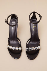 Theta Black Ball Studded High Heel Sandals