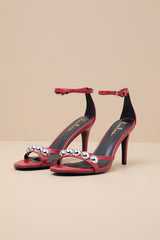 Theta Red Ball Studded High Heel Sandals