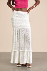 Rochelle White Sheer Textured Knit Maxi Skirt