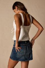 Sweetly Coy White Sleeveless Bustier Tie-Front Top