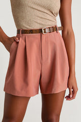 Sharise Rusty Rose Pleated High-Rise Shorts