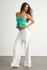 Linden Teal Green Crochet Cutout Tiered Halter Top