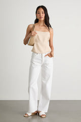 Wyrnn Beige Linen Tie-Back Tank Top