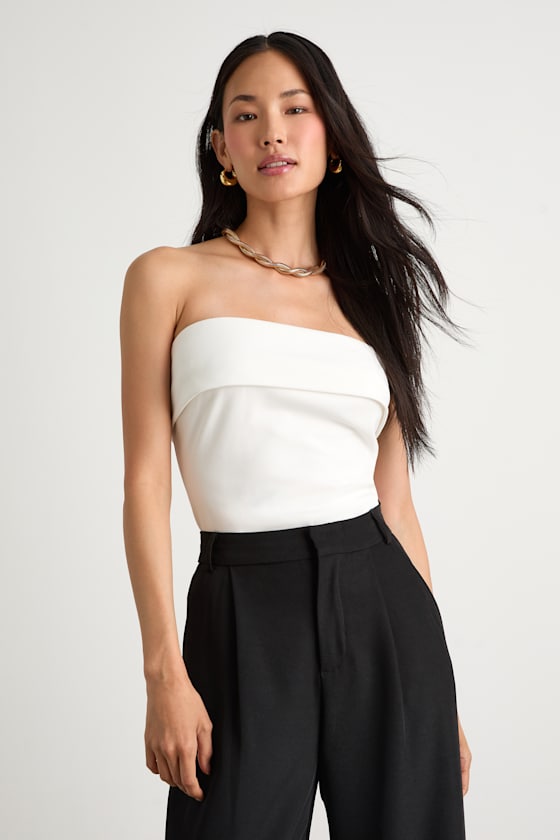 Nikora White Ponte Knit Strapless Top