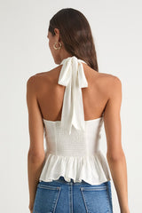 Kadri White Peplum Halter Top