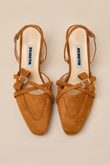 Bow Tan Suede Slingback Pumps