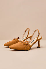 Bow Tan Suede Slingback Pumps