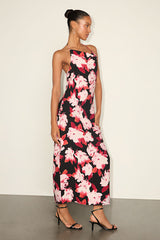 Valdria Black Floral Cowl Halter Midi Dress