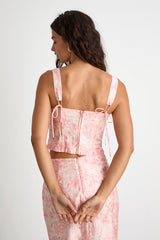 Lynelle Pink Floral Textured Sleeveless Bustier Top